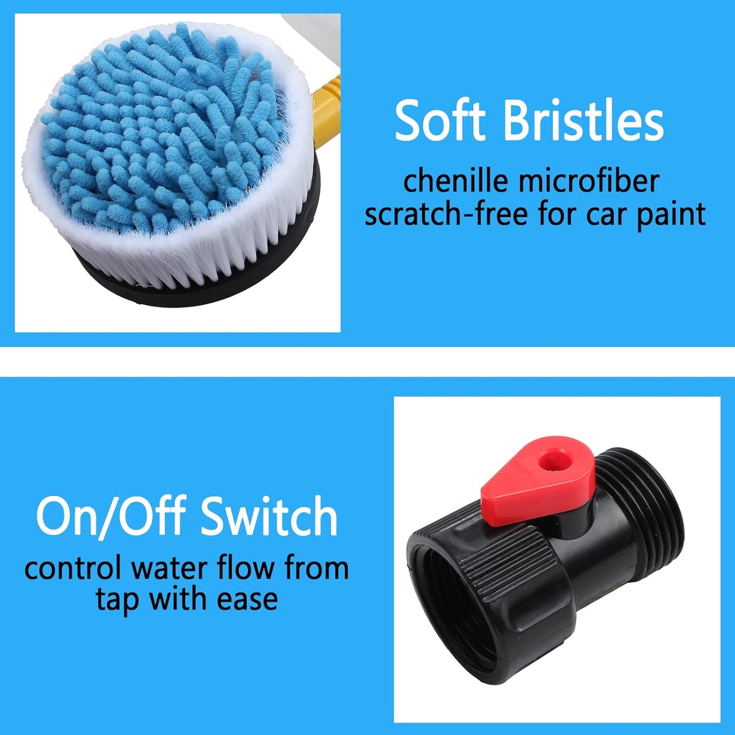 Auto Rotating Car Wash Brush with Soap Dispenser & Hose Attachment