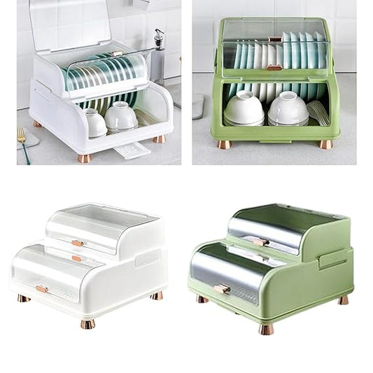Double Layer Dish Rack with Cover