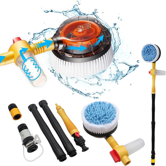 Auto Rotating Car Wash Brush with Soap Dispenser & Hose Attachment