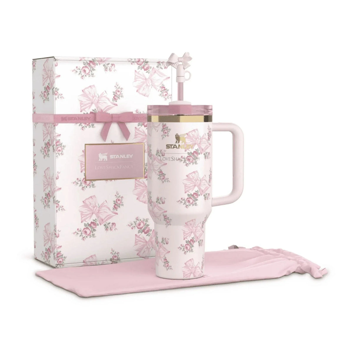 The Stanley X LoveShackFancy Holiday Quencher | 40 OZ - Rosa Beaux Pink - Gift Box
