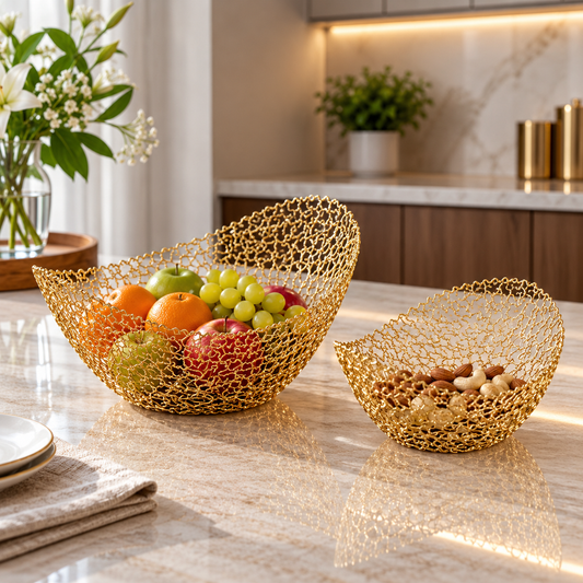 Golden Metal Decorative Basket Set