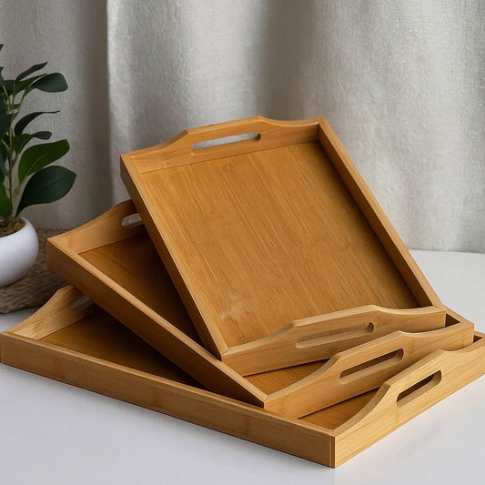 Premium Quality 3 Pieces Bamboo Wooden Tray Set