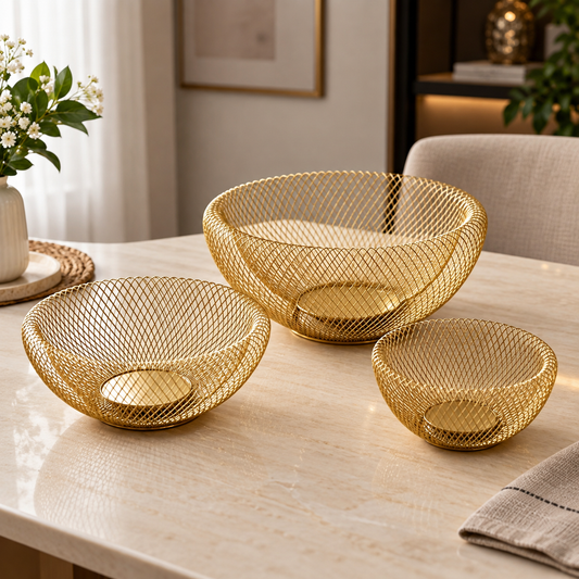 Golden Metal Wire Basket Set
