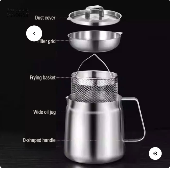 304 Stainless Steel Oil Filter Pot with Fine Mesh Strainer & Lid | With Deep Fryer