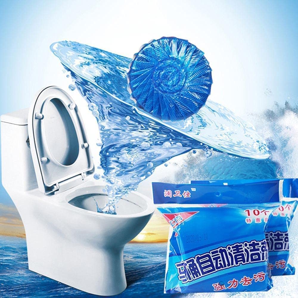 Set of 10 Blue Bubble Toilet Cleaner Tablets – Automatic Flush, Deodorizing Bathroom Cleaning Balls