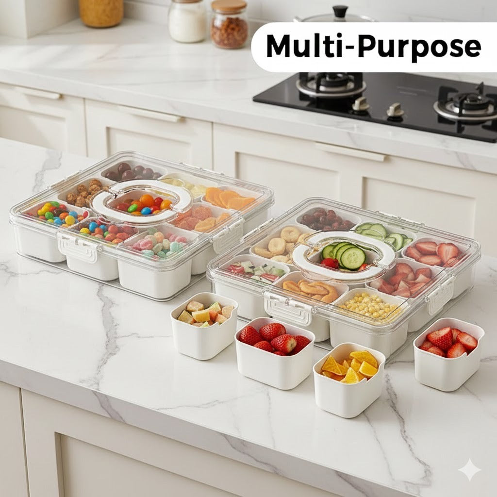 Airtight Food Storage Organizer Box with 8 & 12 Compartments – Snack, Fruit & Vegetable Container