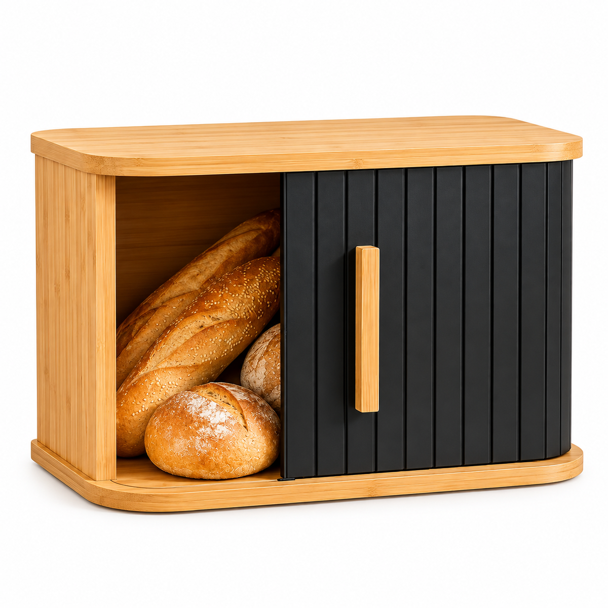 Bamboo Roll Top Bread Container With Sliding Door
