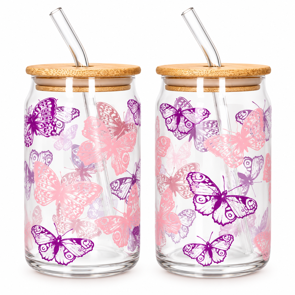 Danny Home Drinking Glass Cup 2pcs 500ml -  Butterfly Printed