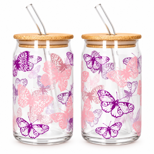 Danny Home Drinking Glass Cup 2pcs 500ml -  Butterfly Printed