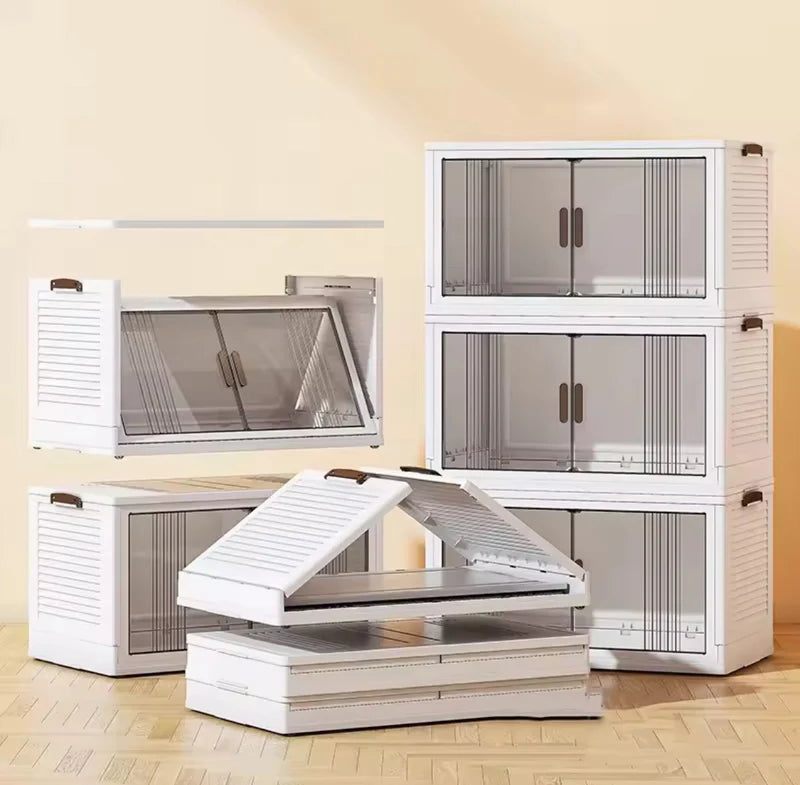 Multi-layer foldable storage cabinet with doors—portable, no-install wardrobe organizer for easy clothes storage and space saving.