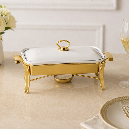 Brilliant Golden Rectangular Chafing Dish with Candle Stand