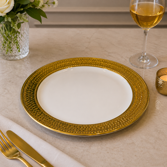 Brilliant Elegant 8.25-Inch Round Plate G-White with Gold Rim