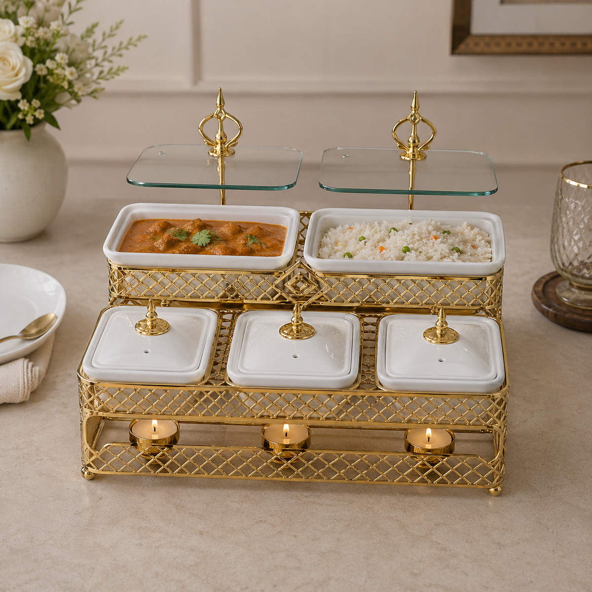 Brilliant Multi-Tier Dish Set with Candle Stand