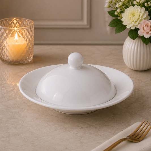 Brilliant Covered Serving Dish with Candle Stand