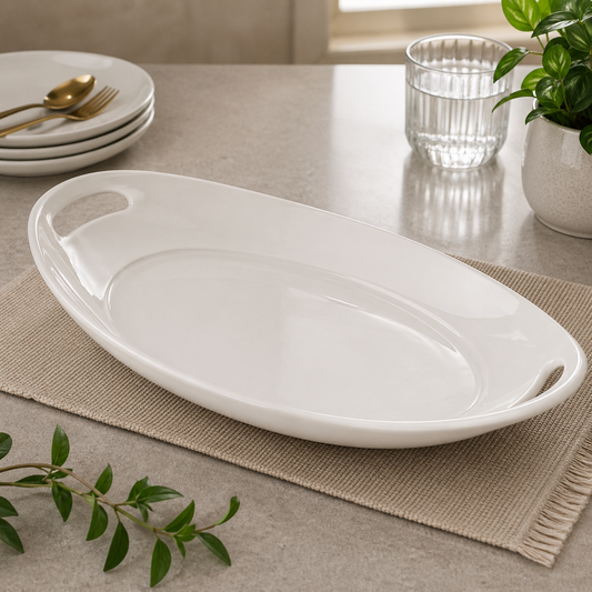 Brilliant 14-Inch Oval Ceramic Serving Plate with Handles