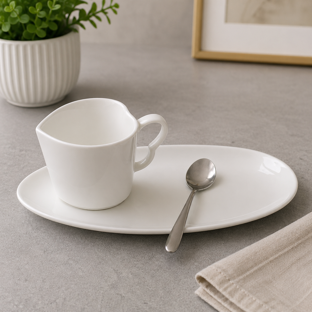 Brilliant Ceramic Cup with Oval Saucer & Spoon Set