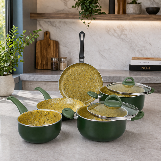 ILLA 7 Pcs Non-Stick Cookware Set – Premium Granite Coating (Green Finish)