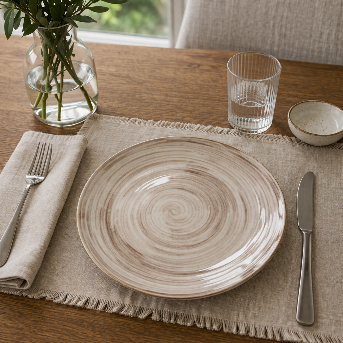 Danny Home Premium 10.5" Flat Porcelain Plate – Spiral Texture Design