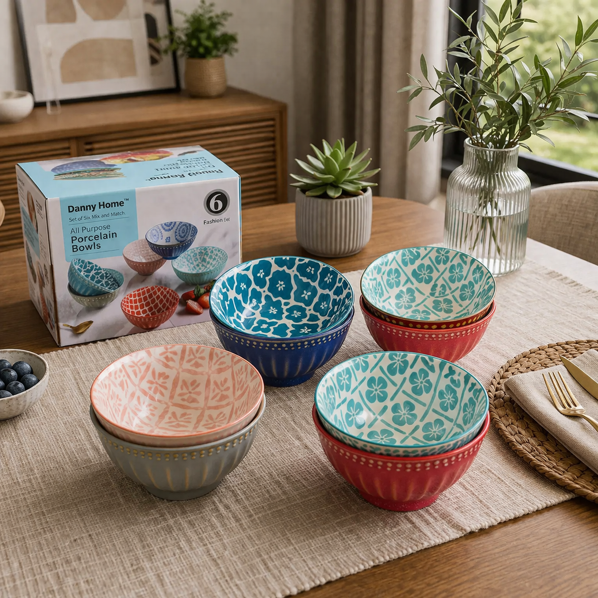 Danny Home Elegant 3.5" Ceramic Bowl Set – 6 Pcs