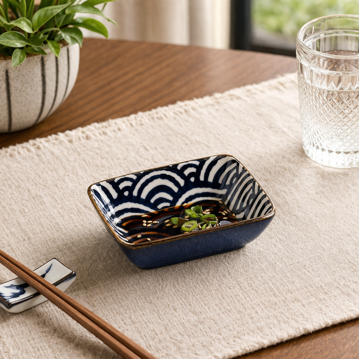 Danny Home Premium 3.75" Rectangular Ceramic Dish – Blue Pattern Serving Dish