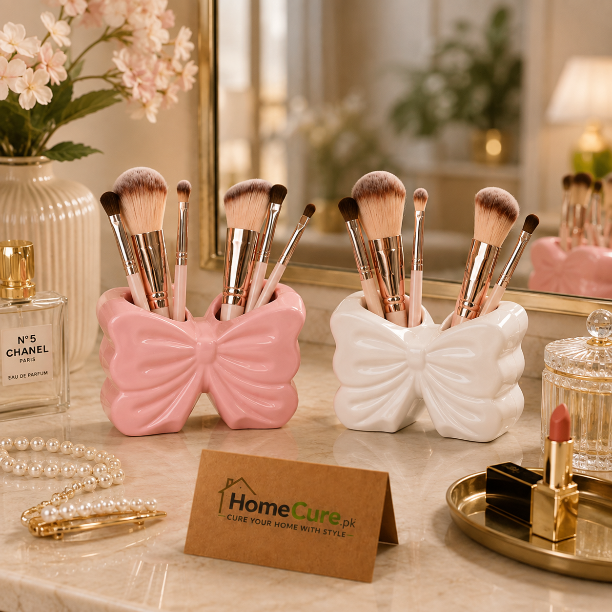 Bow Shape Makeup Brush Holder & Cosmetic Organizer