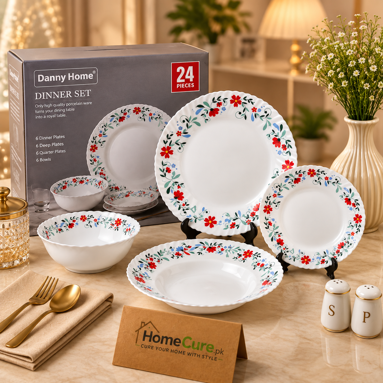 Danny Home 18 Pcs Scarlet Blossom Dinner Set