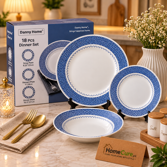 Danny Home 18 Pcs Blue Crosshatch Dinner Set