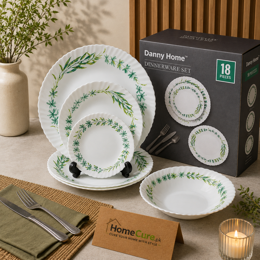 Danny Home Opal Glass 18pcs Green Botanical Floral Dinnerware Set