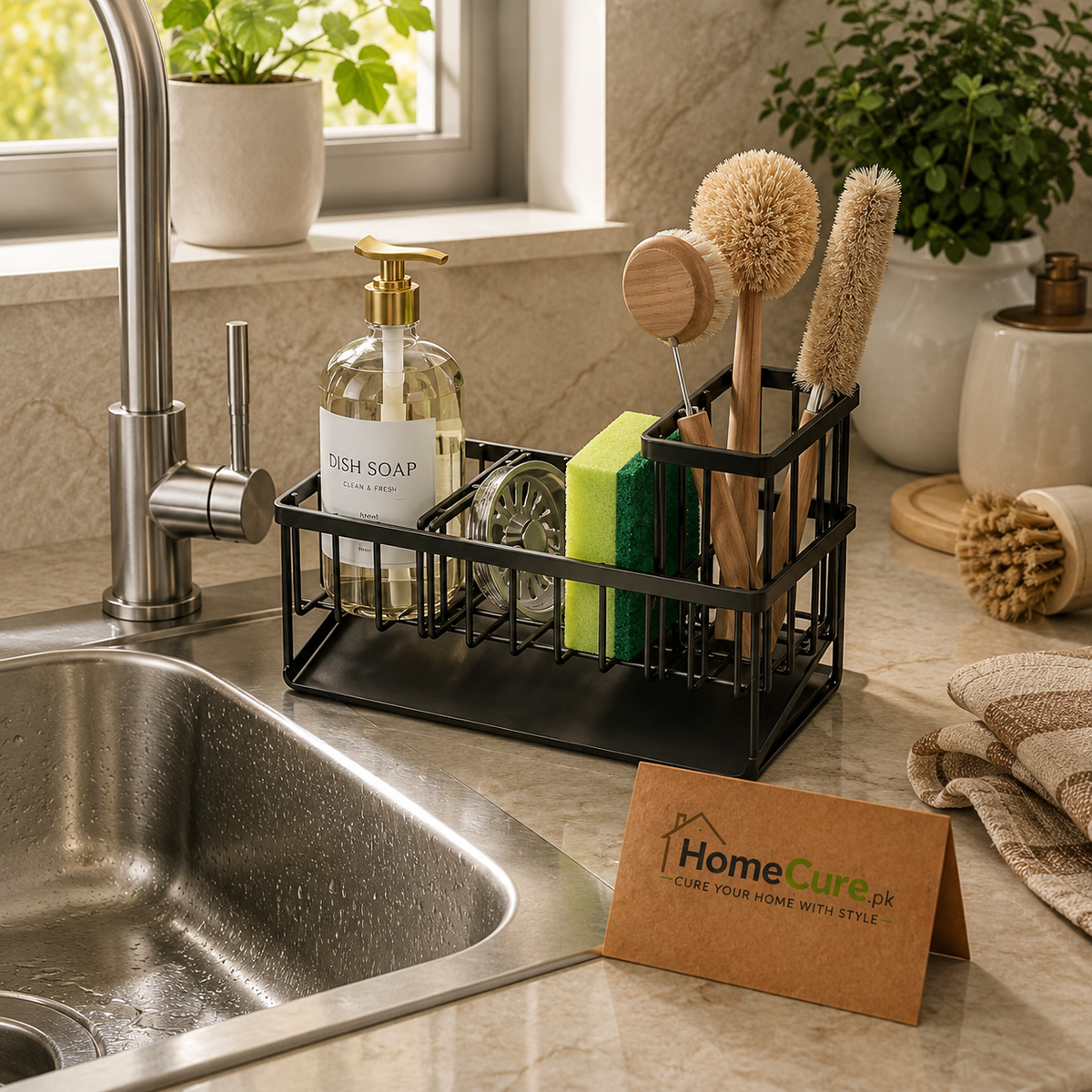 Kitchen Sink Organizer Rack – Dish Soap, Sponge & Cleaning Brush Holder