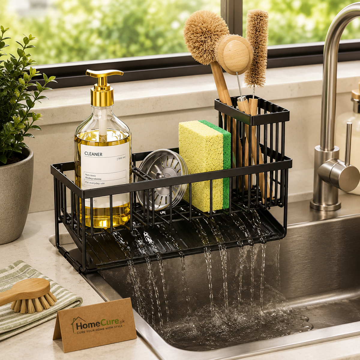 Kitchen Sink Organizer Rack – Dish Soap, Sponge & Cleaning Brush Holder