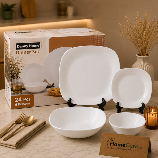 Danny Home 24 Pcs Modern Square White Dinner Set