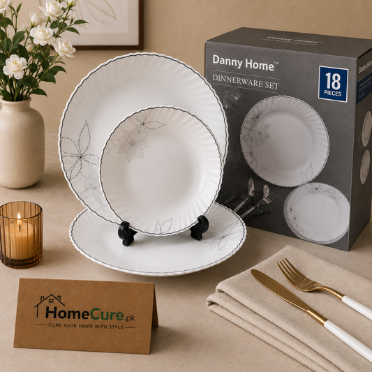 Danny Home Monochrome Floral 18-Piece Ceramic Dinner Set