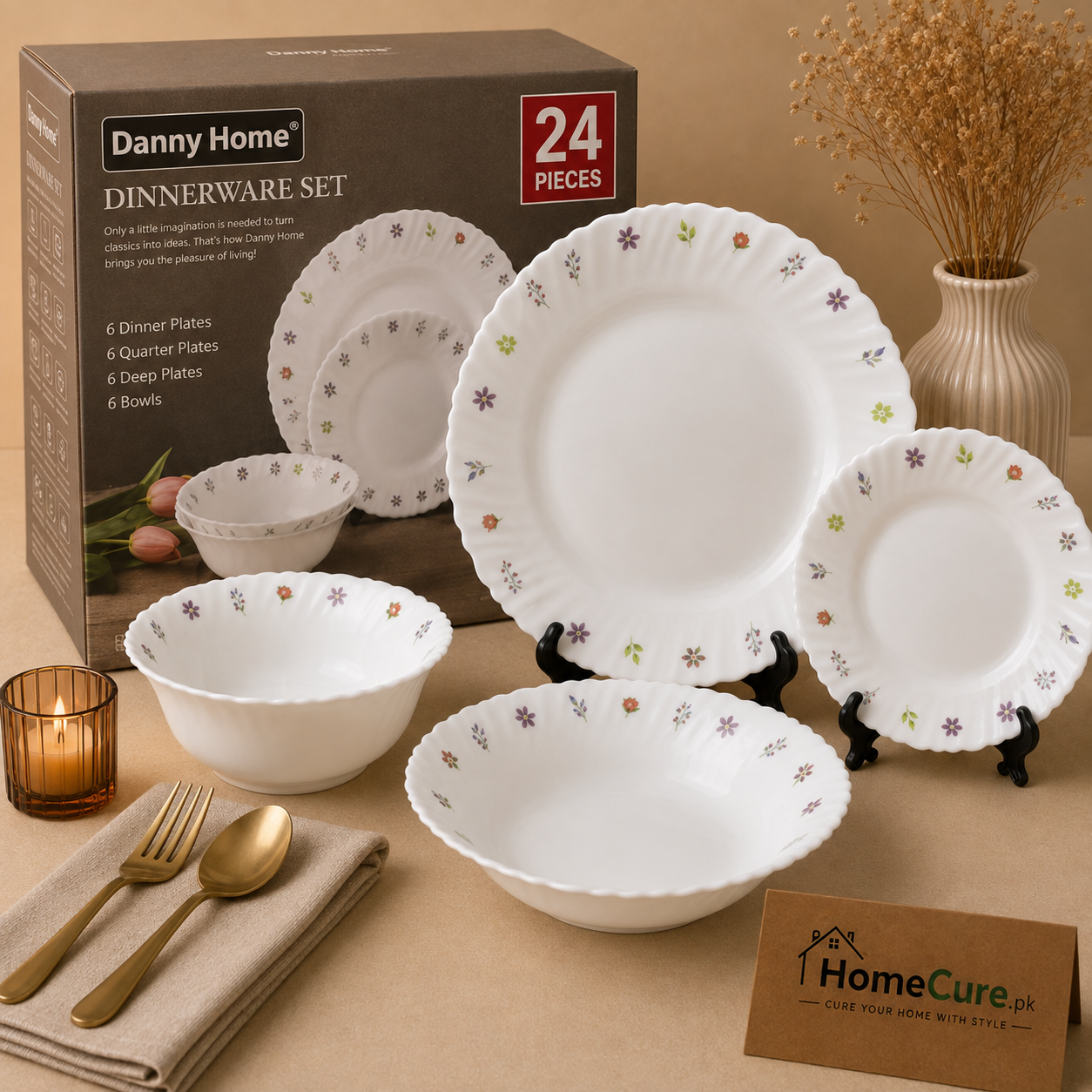Danny Home Floral Elegance 24-Piece Ceramic Dinner Set