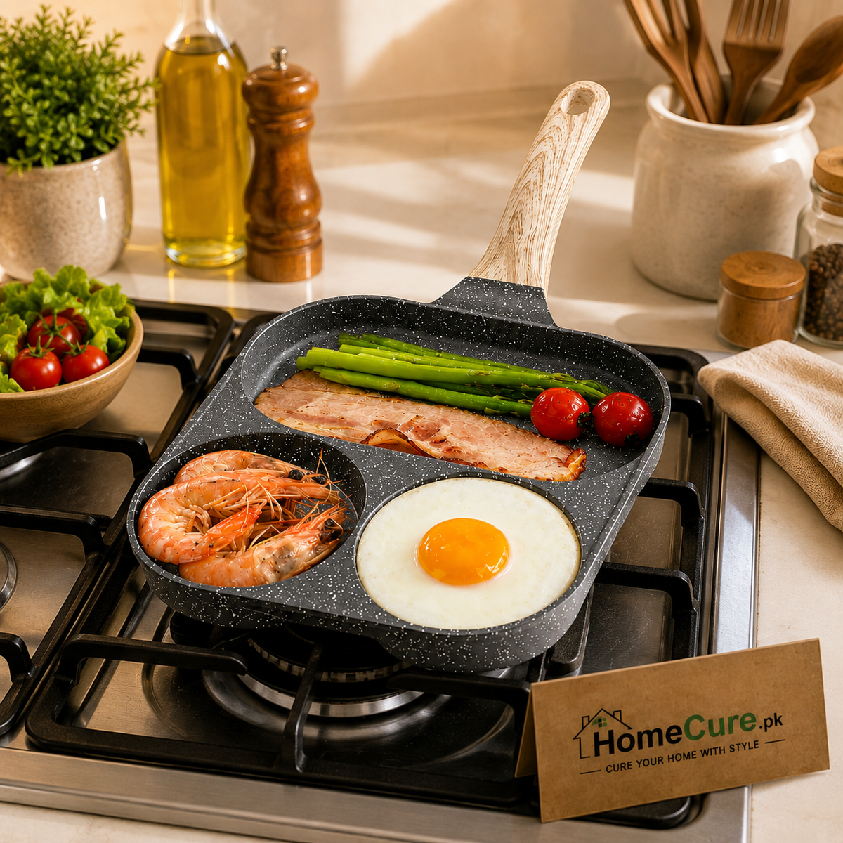 Aron Fry Pan – 3 Section Marble Coating Non Stick Frying Pan