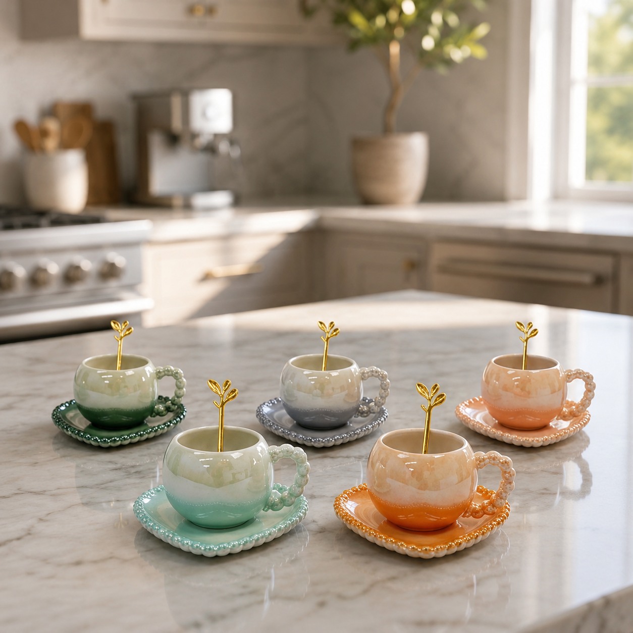 Elegant Ceramic Cup and Saucer Set with Spoon