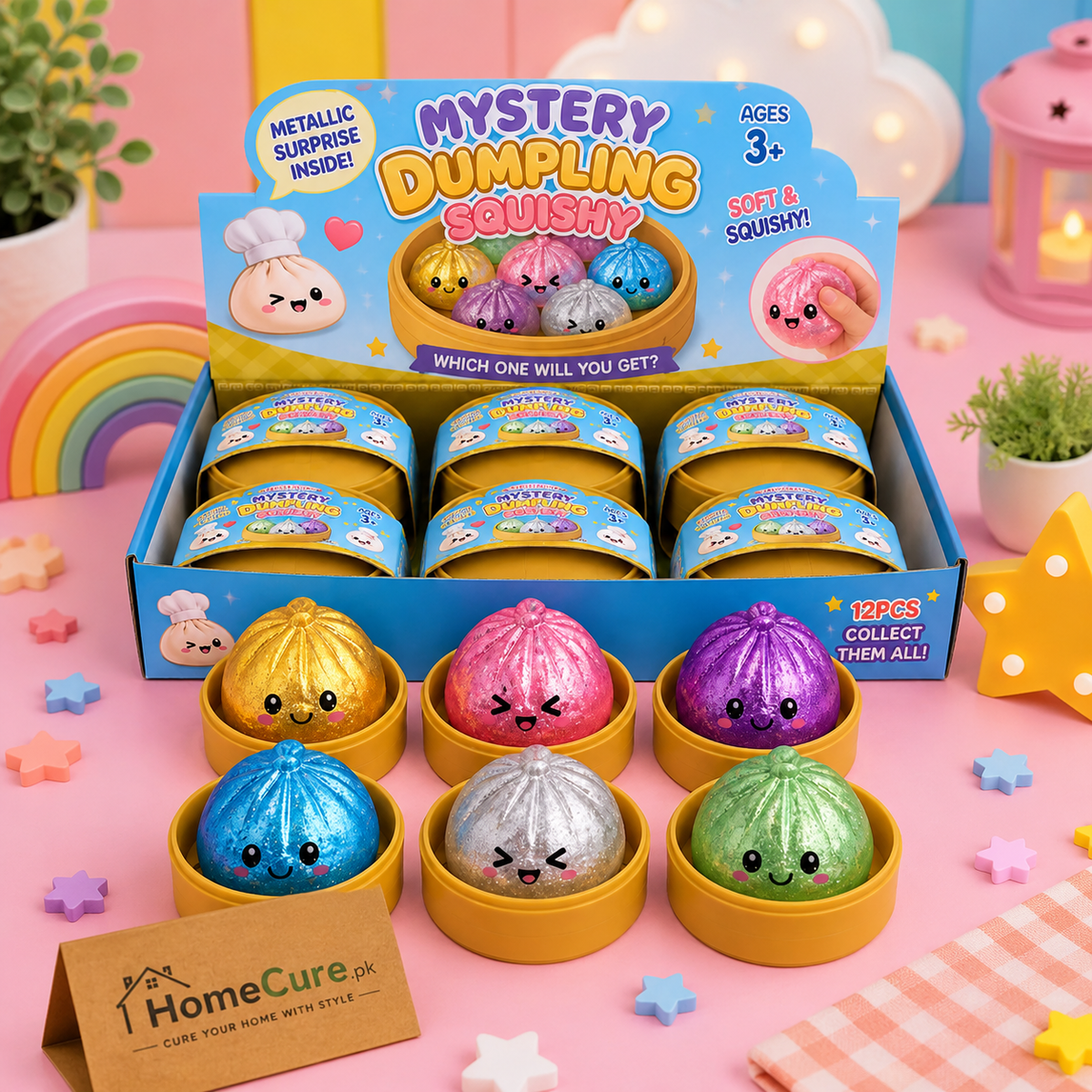 Dumpling Squishy Toy with Storage Case – Glitter Soft Squeeze Stress Relief Toy