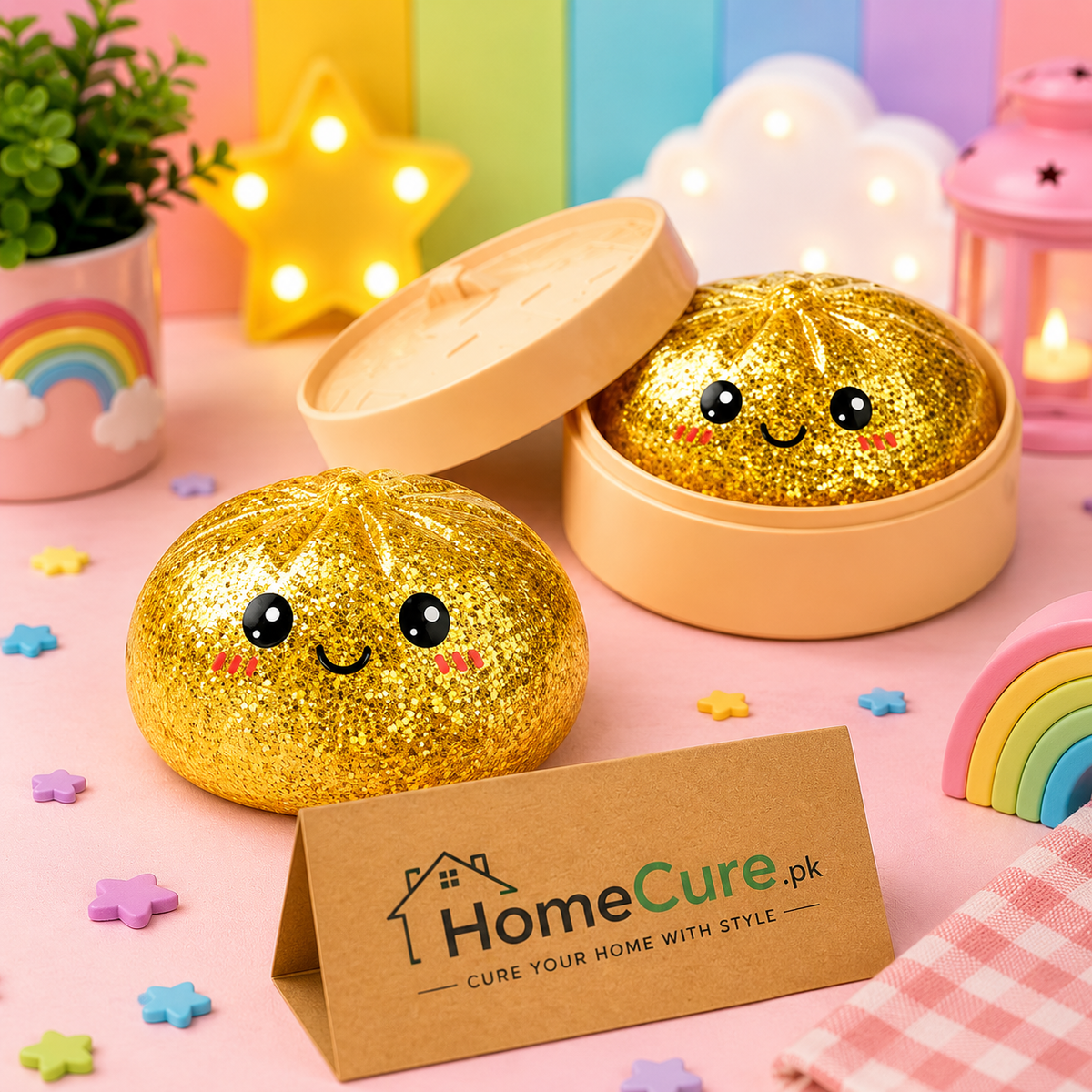 Dumpling Squishy Toy with Storage Case – Glitter Soft Squeeze Stress Relief Toy