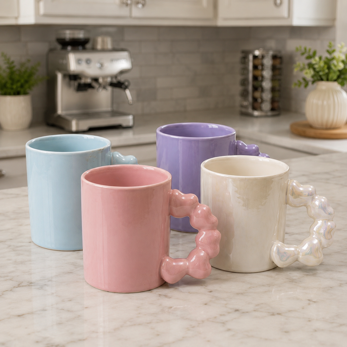 Aesthetic Ceramic Mug with Bubble Handle