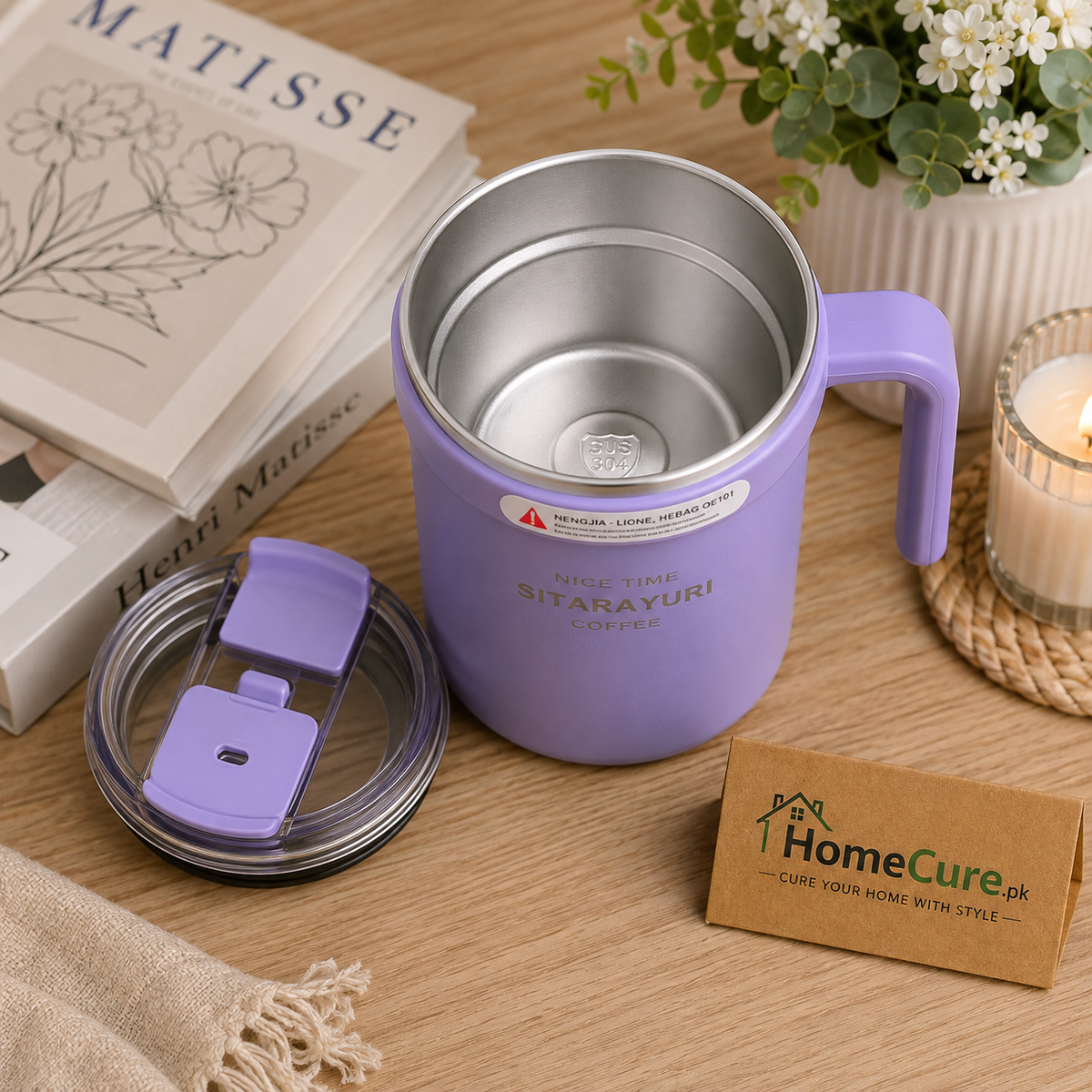 SITARAYURI Spill-Proof Dual-Lid Insulated Stainless Steel Mug – 500ml