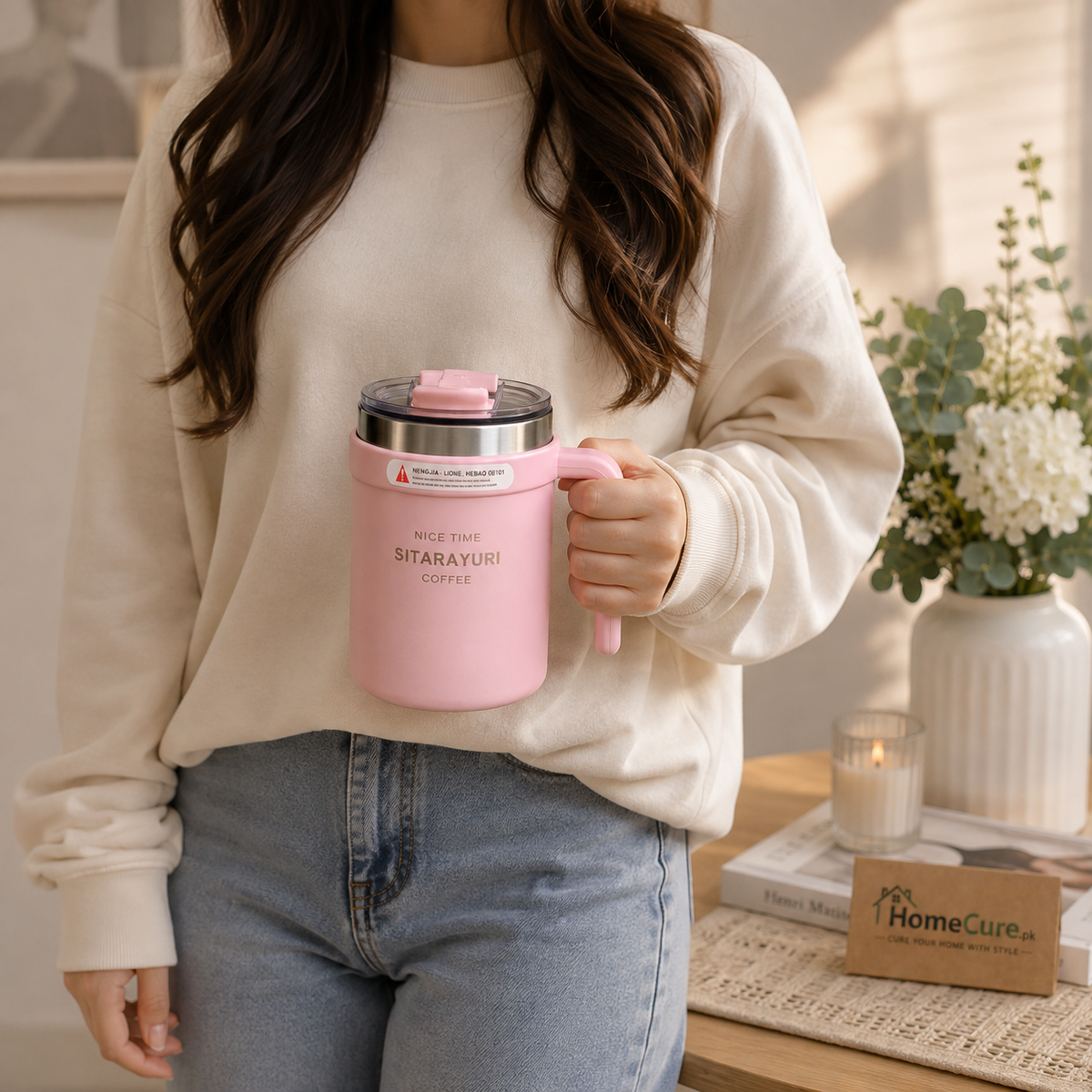 SITARAYURI Spill-Proof Dual-Lid Insulated Stainless Steel Mug – 500ml