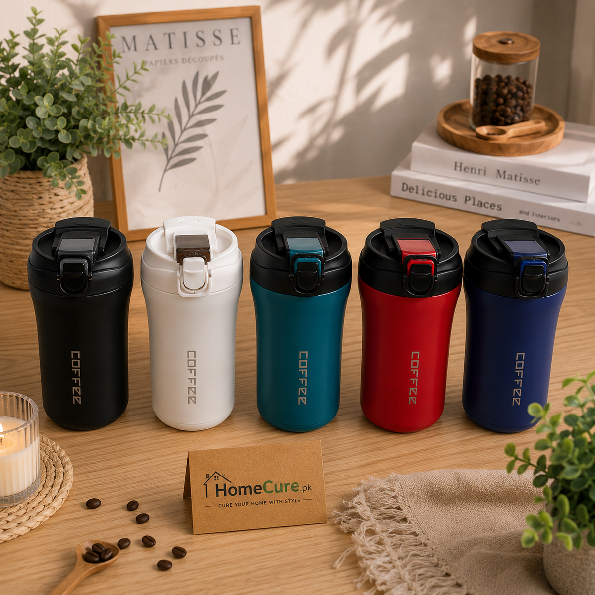 Stainless Steel Coffee Travel Mug with Secure Lock Lid - 400ml