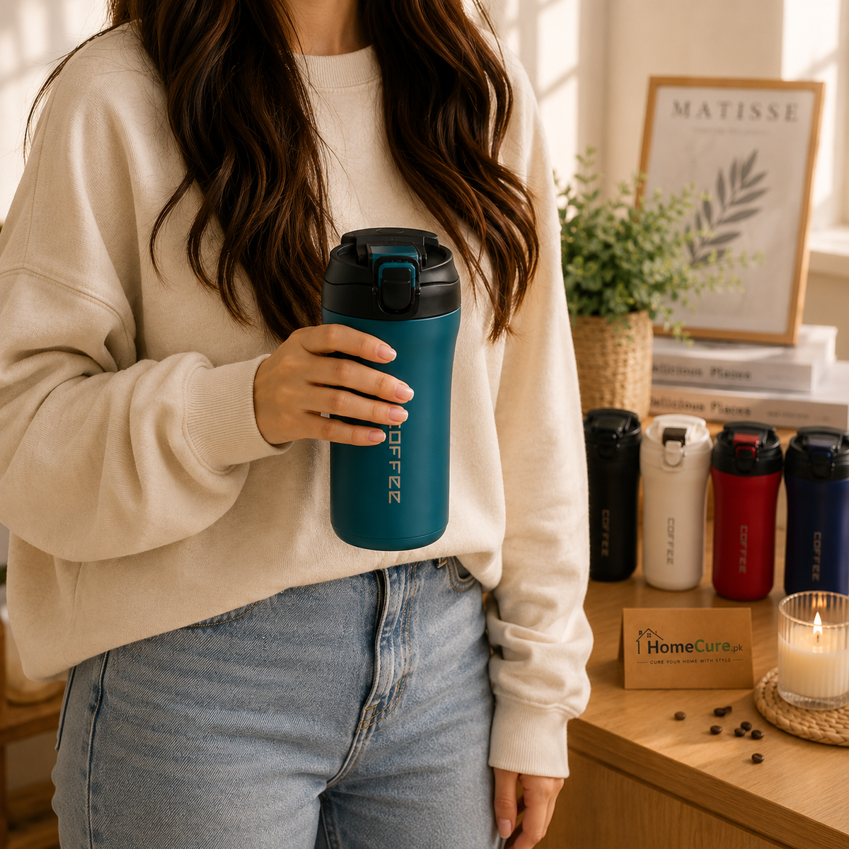 Stainless Steel Coffee Travel Mug with Secure Lock Lid - 400ml