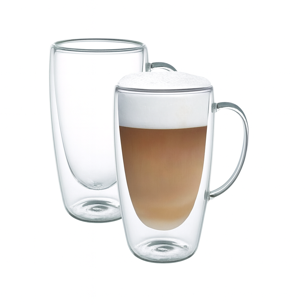 Danny Home Double Walled Glass Mug with Handle 300ml - 2Pcs Set