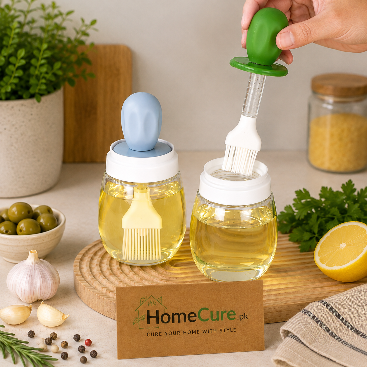 2-in-1 Oil Dispenser Bottle with Silicone Basting Brush | Leakproof Glass Oil Bottle for Kitchen