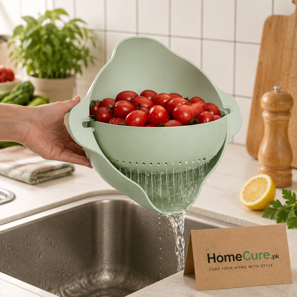 2-in-1 Rotating Wash & Drain Colander Bowl | Vegetable & Fruit Washing Basket