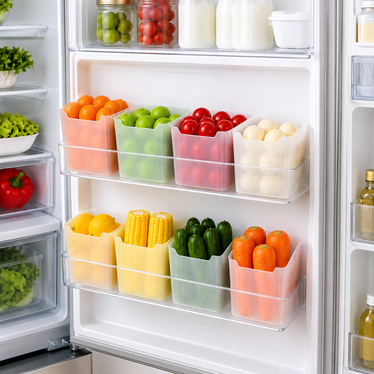 4-Piece Fridge Storage Organizer Bins | Stackable Plastic Refrigerator Storage Containers
