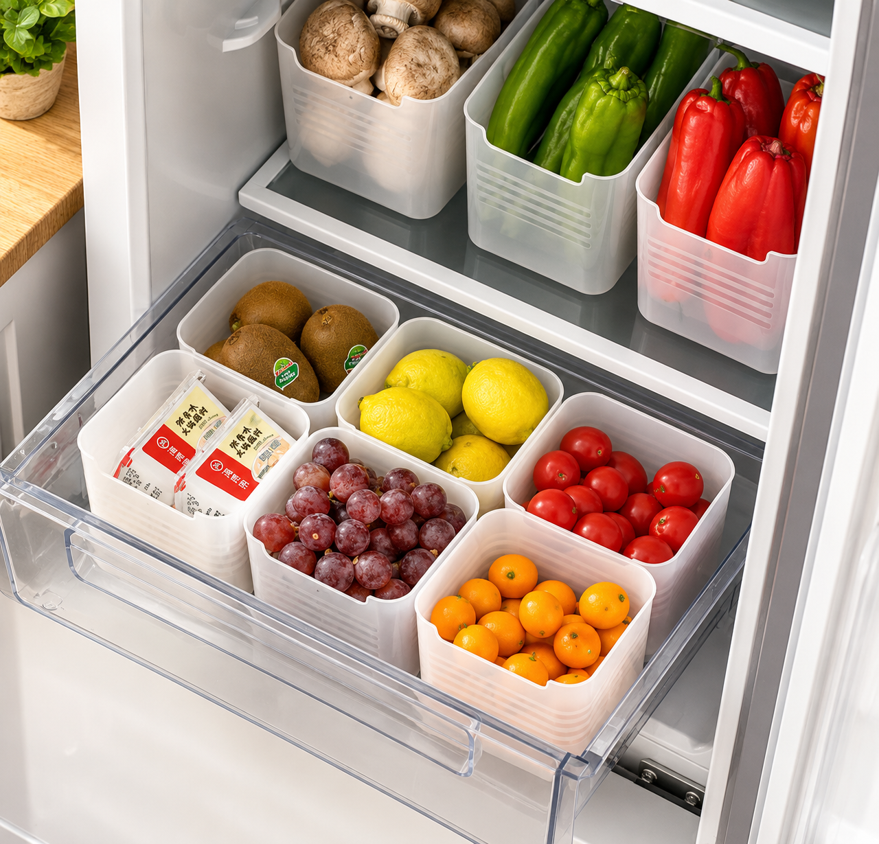 4-Piece Fridge Storage Organizer Bins | Stackable Plastic Refrigerator Storage Containers