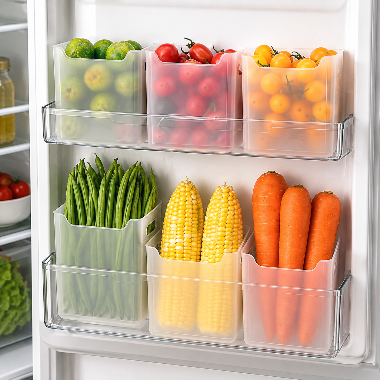 4-Piece Fridge Storage Organizer Bins | Stackable Plastic Refrigerator Storage Containers