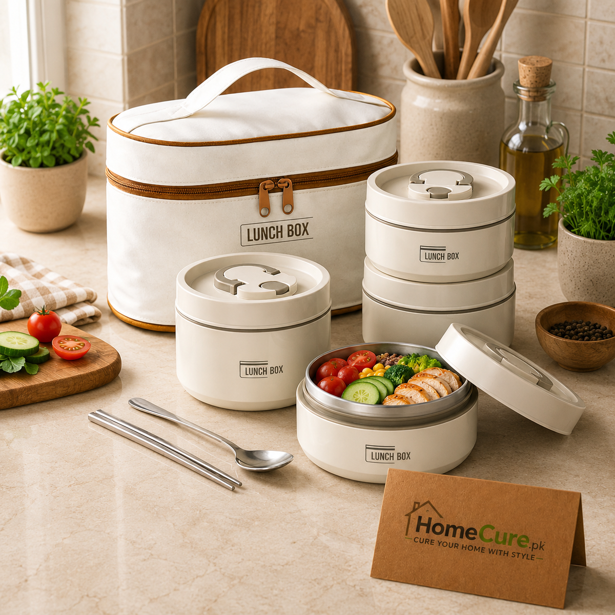 Stainless Steel Lunch Box Set with Insulated Carry Bag – 3 Pcs & 4 Pcs