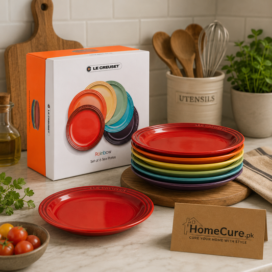 Le Creuset Rainbow Set of 6 Ceramic Tea Plates | Multicolor Dessert & Snack Plates